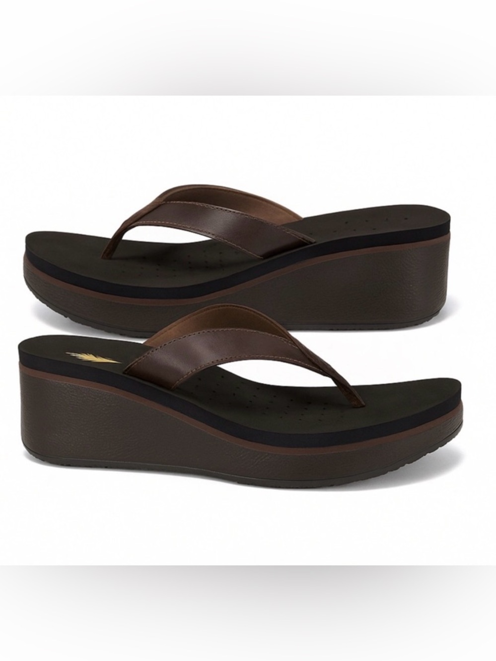 Volatile Frappuccino Wedge Sandals Women's 9 Brown Leather Platform Flip Flops